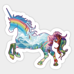 Unicorne Fantasy Rainbow Landscape - For Kids Sticker